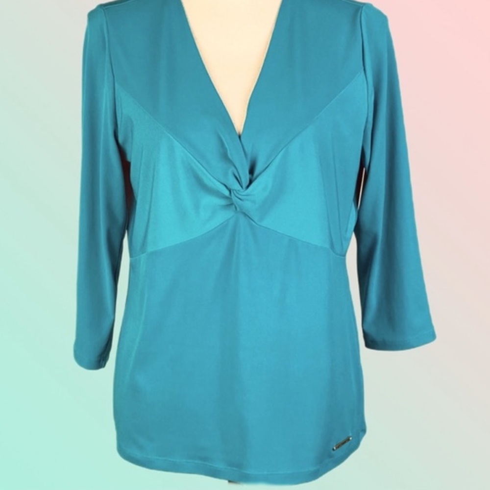 MICHAEL KORS turquoise green stretchy twist front top in size Large. EUC